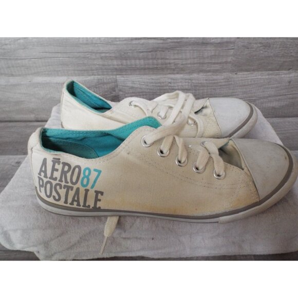 Aeropostale 87 Tennis Shoe - White & Teal - Low Cut Style - Pre owned - Picture 4 of 9